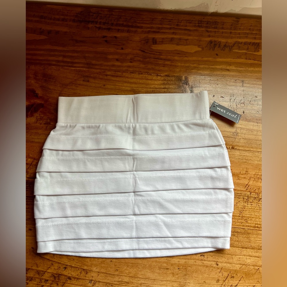 Wet Seal White Layered Bandage-Style Mini Skirt